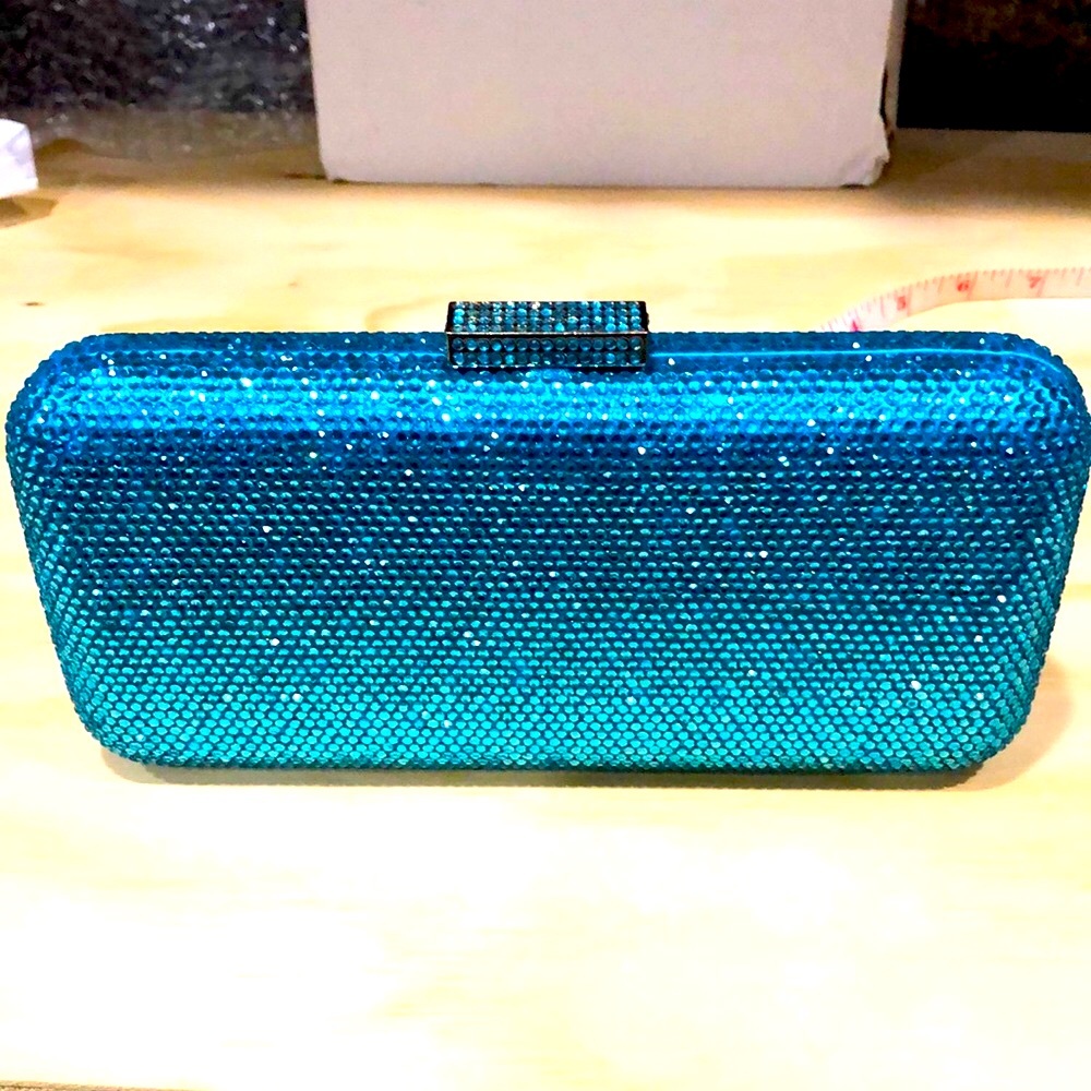 Luxury Blue Clutch Bag Rhinestone both sides. large clutch.